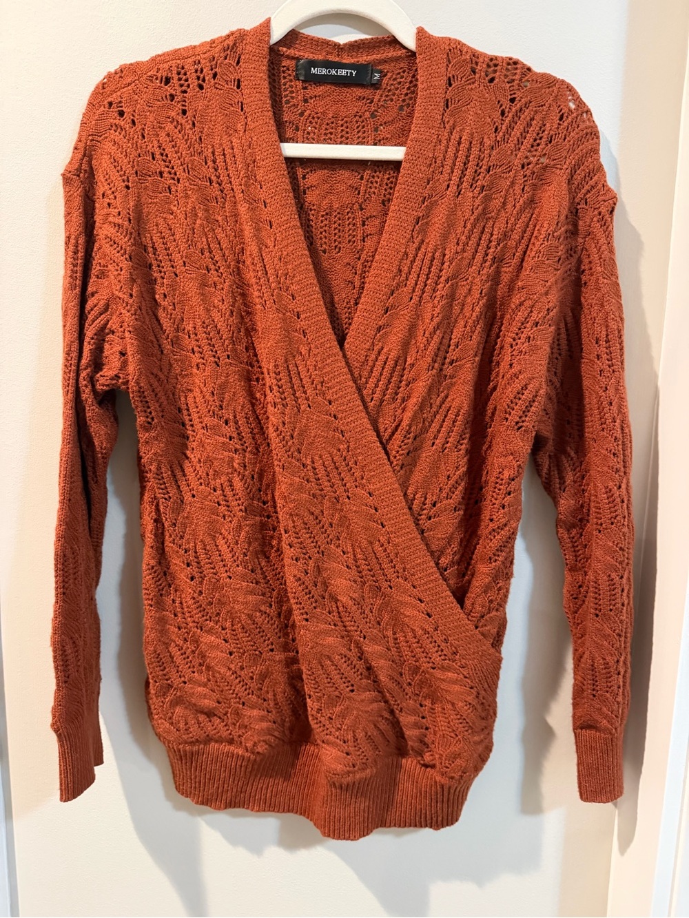 Merokeety Rust Orange Open-Front Knit Cardigan